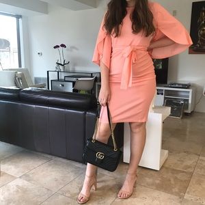 Peach cape sleeve work dress